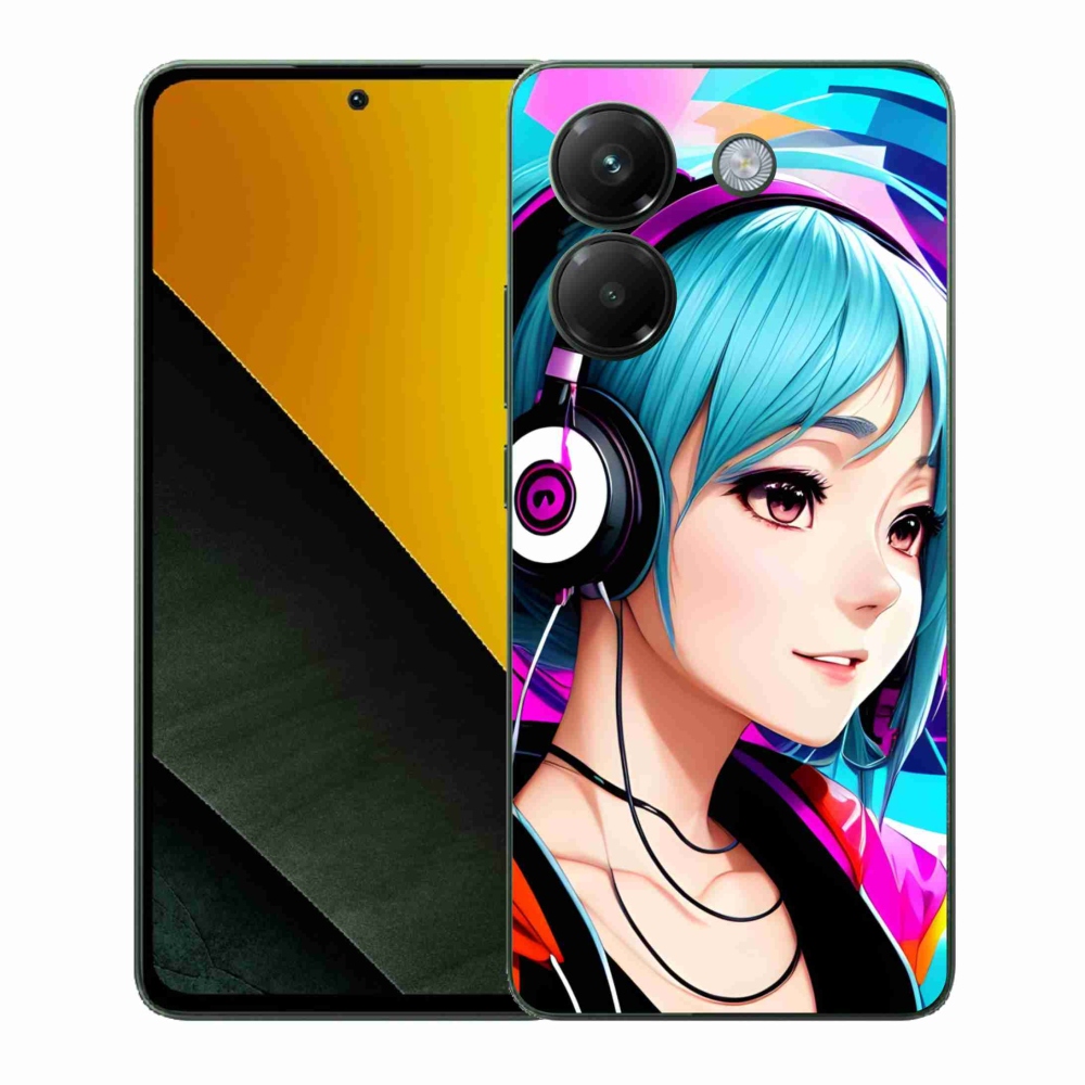 Gelový kryt mmCase na Xiaomi Poco M7 Pro 5G - dívka se sluchátky