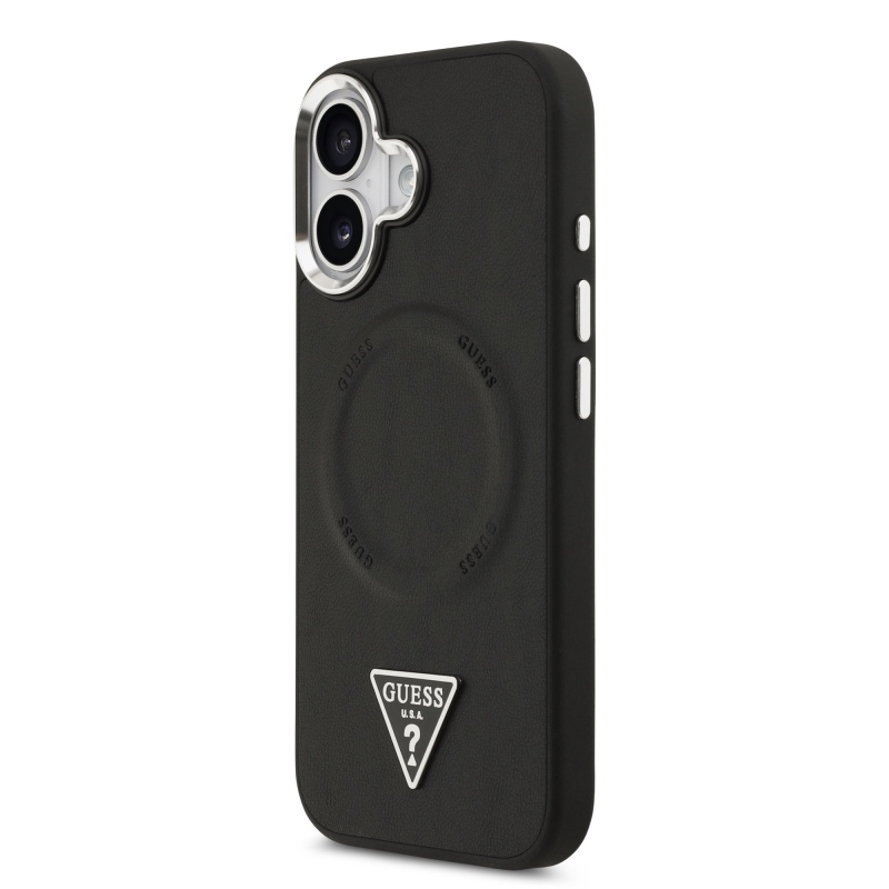 Guess PU Leather Triangle Logo MagSafe Zadní Kryt pro iPhone 17 Black