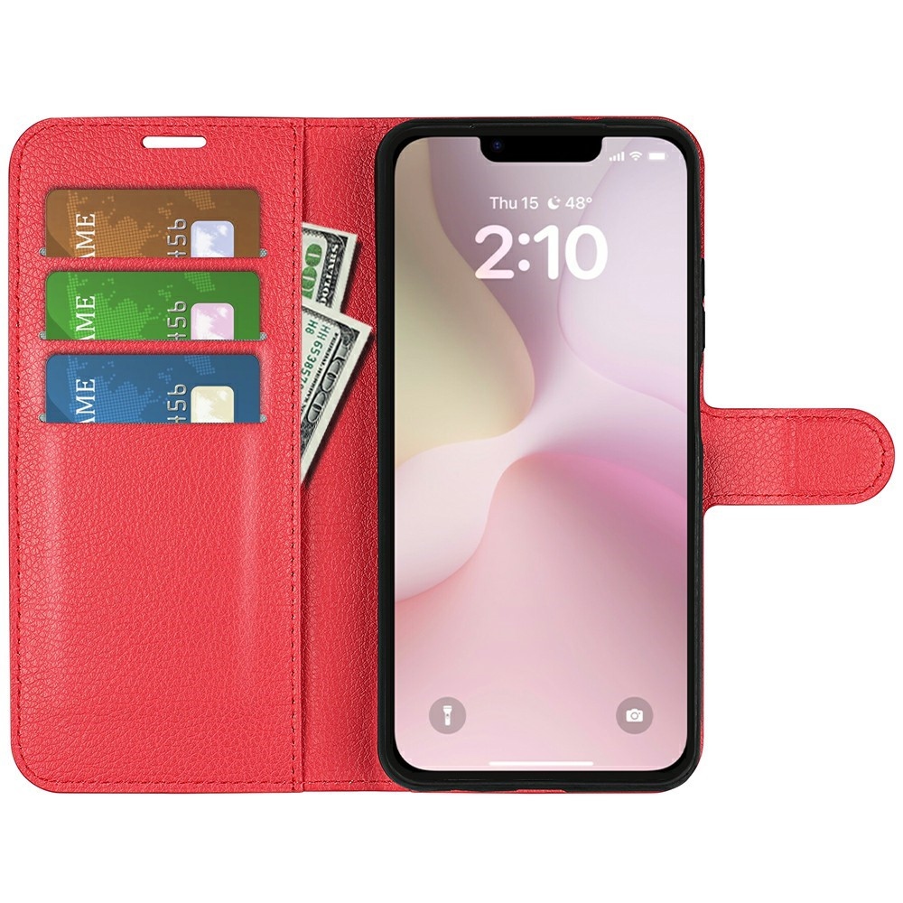 Litchi knížkové pouzdro na iPhone 16e - červené