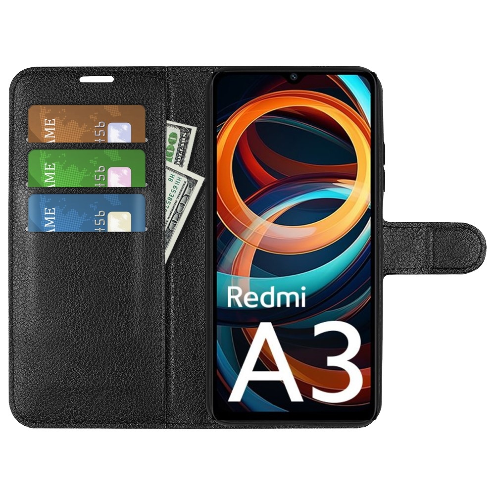 Litchi knížkové pouzdro na Xiaomi Redmi A3 - černé