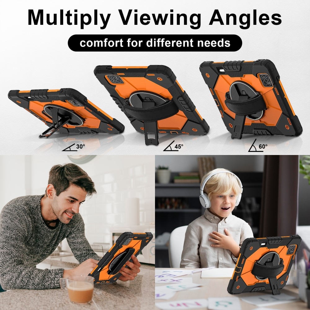 Strap odolný kryt s držákem na ruku a ramenním popruhem na Xiaomi Pad 7/7 Pro - černý/oranžový