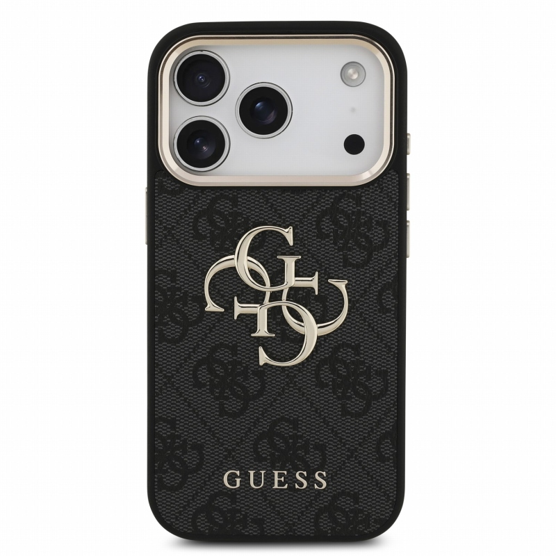 Guess PU 4G Metal Logo Strap Zadní Kryt pro iPhone 18 Pro Black