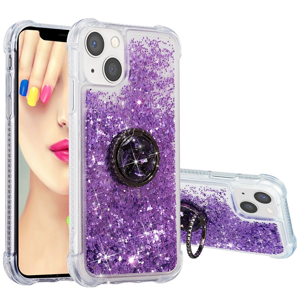 Glitter přesýpací gelový obal na iPhone 15 - fialový
