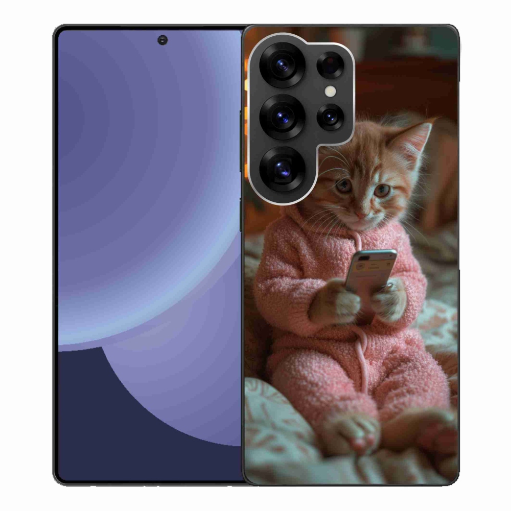 Gelový kryt mmCase na Samsung Galaxy S25 Ultra - kotě s mobilem