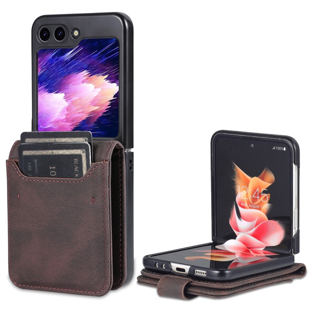 AZNS plastový kryt s PU kůží na Samsung Galaxy Z Flip5 5G - hnědý