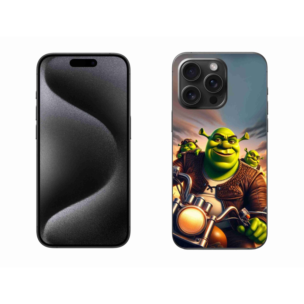 Gelový kryt mmCase na iPhone 15 Pro Max - shrek na motorce
