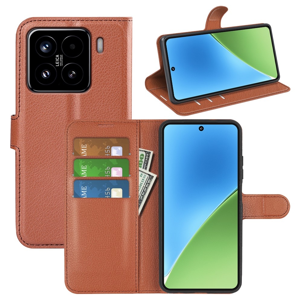 Litchi knížkové pouzdro na Xiaomi 15 - hnědé