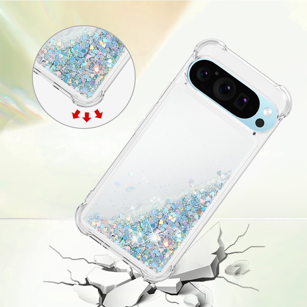 Glitter přesýpací gelový obal na Google Pixel 10 Pro/Pixel 10 - stříbrný/srdíčka