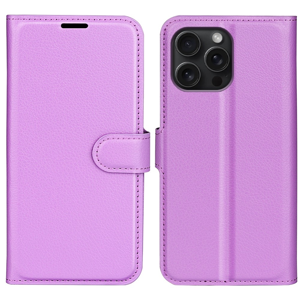 Litchi knížkové pouzdro na iPhone 16 Pro - fialové
