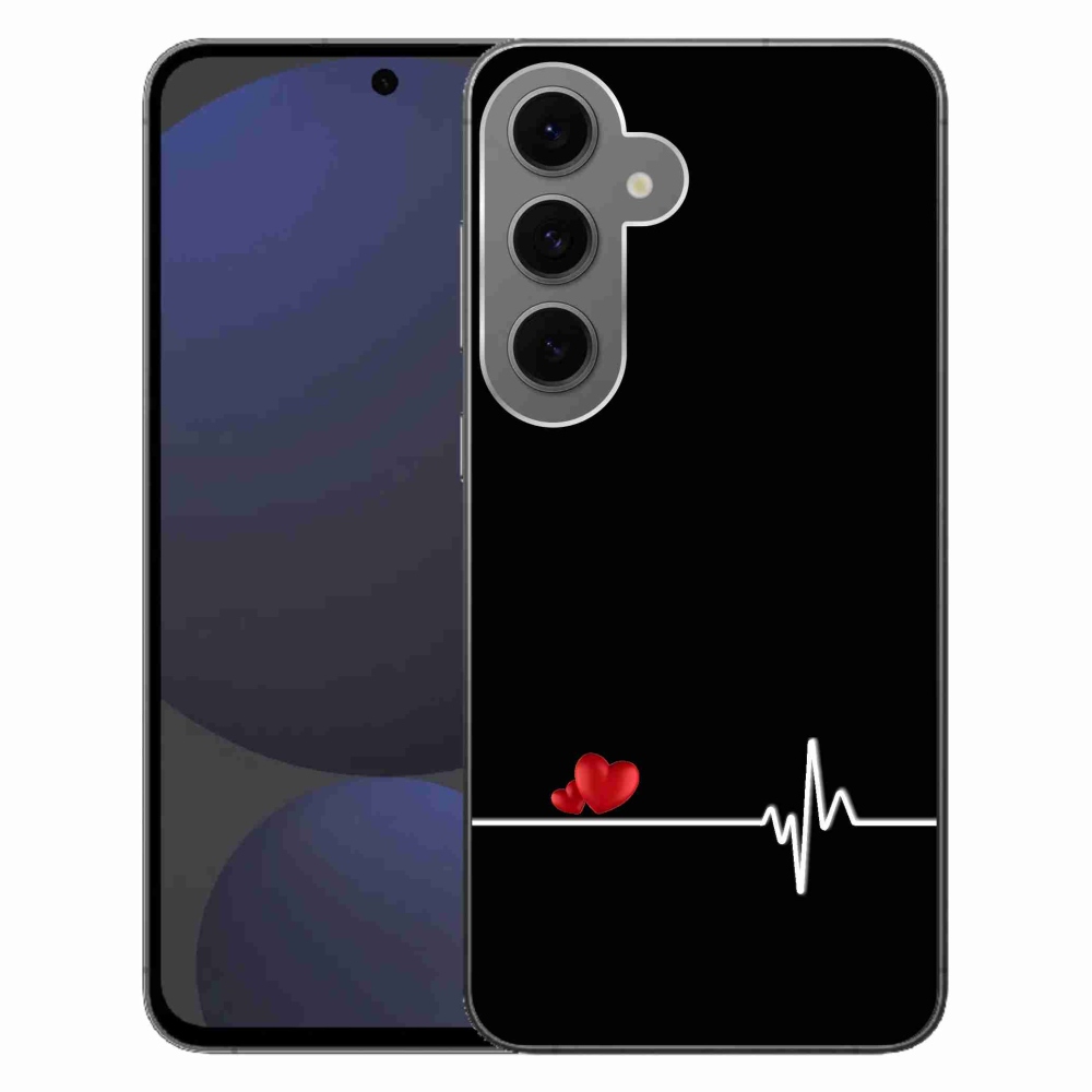 Gelový kryt mmCase na Samsung Galaxy S24 FE - srdce a tep černé pozadí