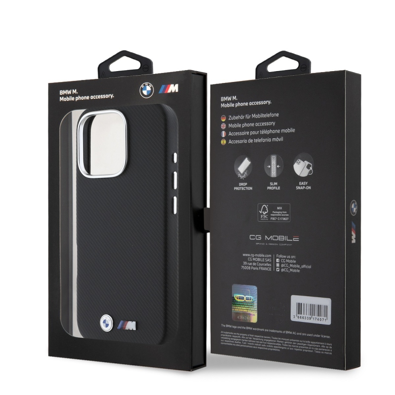 BMW M PU Kevlar Metal Logo Zadní Kryt pro iPhone 16 Pro Black
