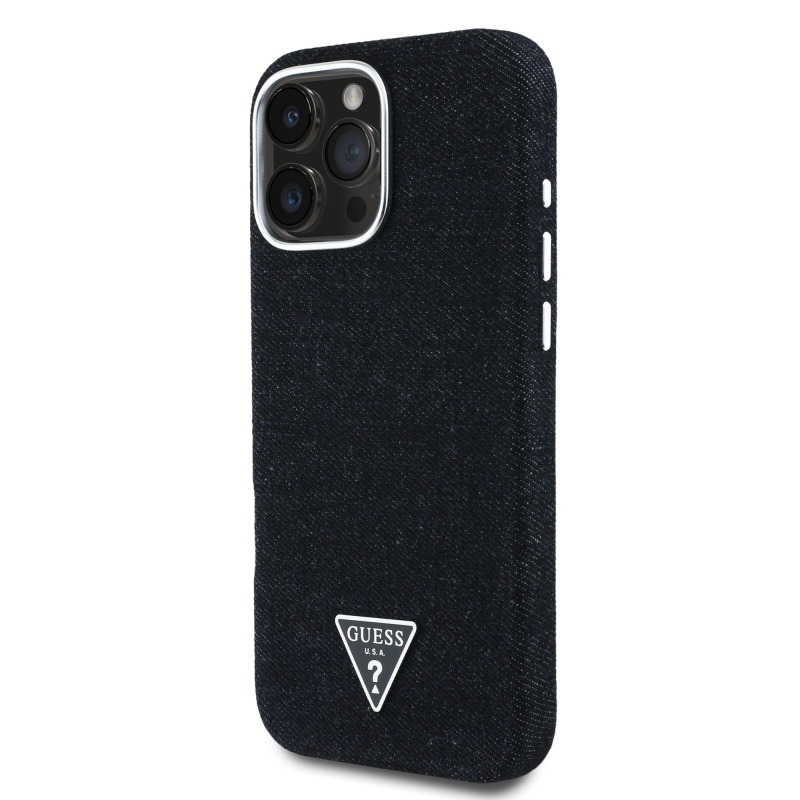Guess Denim Triangle Logo MagSafe Zadní Kryt pro iPhone 16 Pro Black