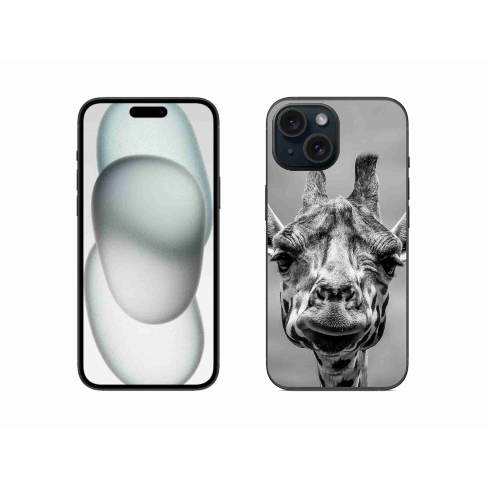 Gelový kryt mmCase na iPhone 15 - černobílá žirafa