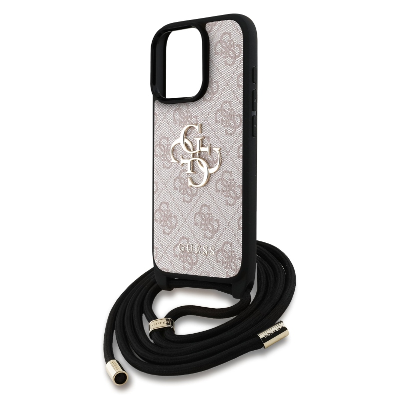 Guess PU 4G Metal Logo Crossbody Popruh Zadní Kryt pro iPhone 15 Pro Max Pink