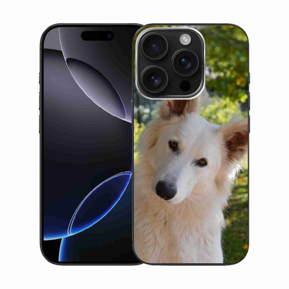 Gelový kryt mmCase na iPhone 16 Pro - bílý švýcarský ovčák 1