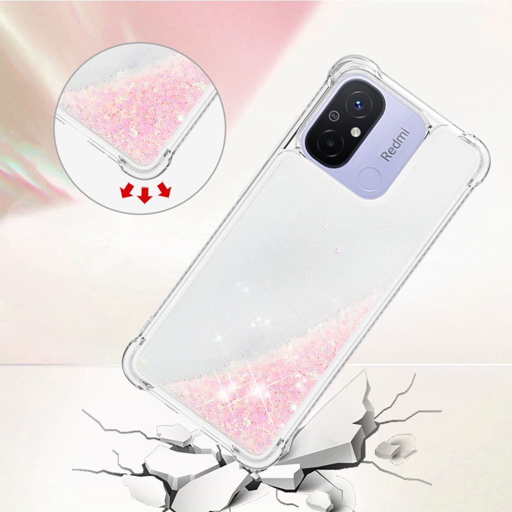 Glitter přesýpací gelový obal na Xiaomi Redmi 12C - růžový/hvězdičky