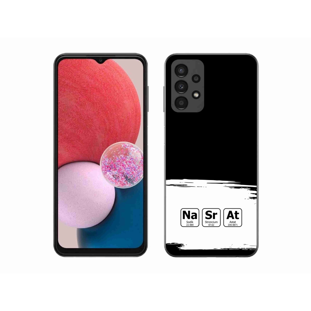Gelový kryt mmCase na Samsung Galaxy A13 4G - chemické prvky bíločerné pozadí