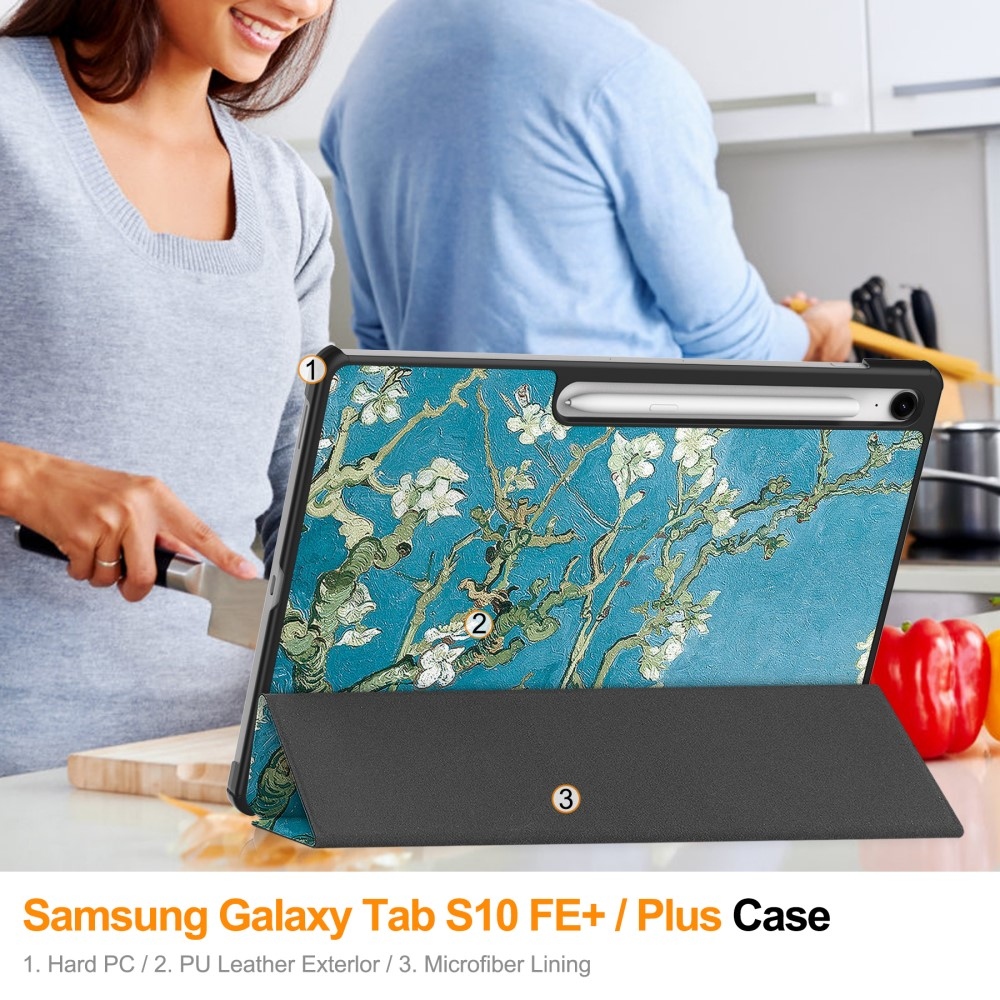 Patte chytré zavírací pouzdro na Samsung Galaxy Tab S10 FE+ - bílé květy
