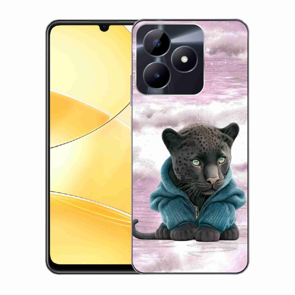 Gelový kryt mmCase na Realme C51/C53 - černý panter ve svetru