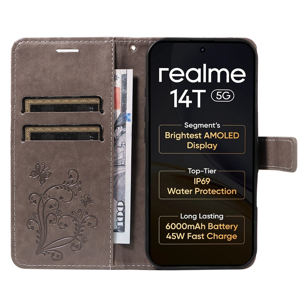 Big Butterfly knížkové pouzdro na Realme 14 5G/14T 5G - šedé