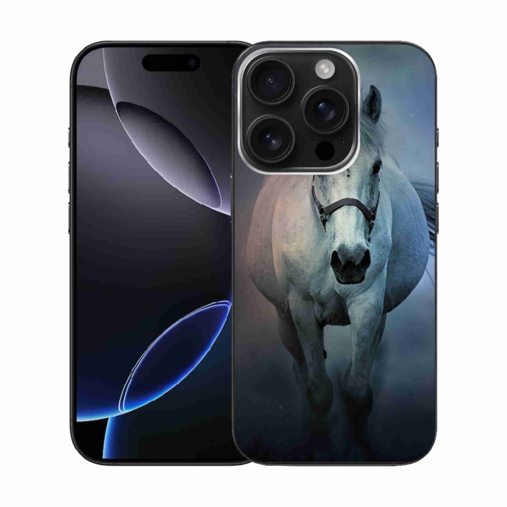Gelový obal mmCase na iPhone 16 Pro - běžící bílý kůň