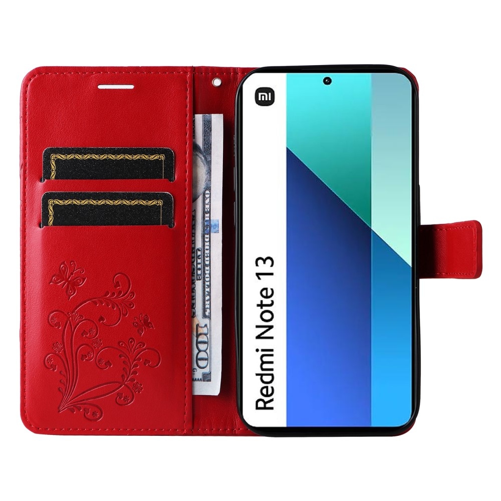 Big Butterfly knížkové pouzdro na Xiaomi Redmi Note 13 - červené