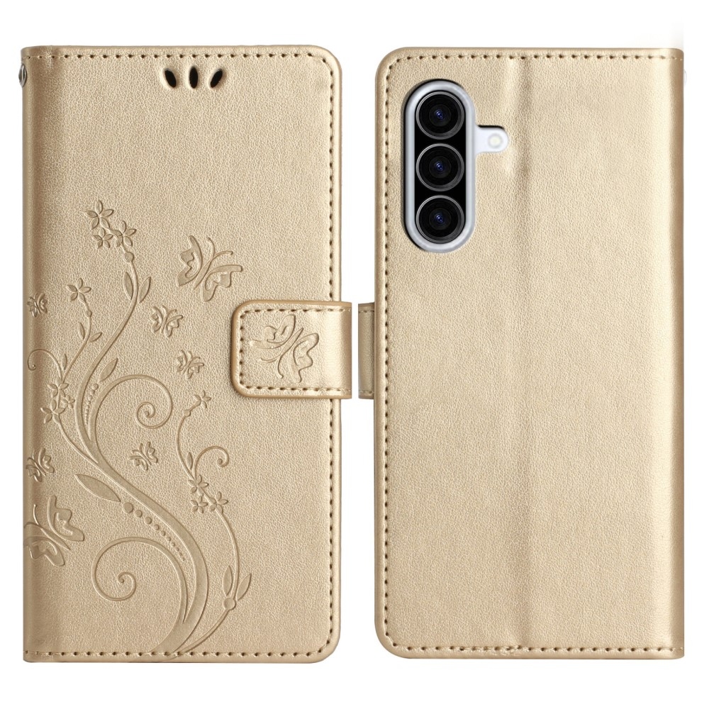 Flowers knížkové pouzdro na Samsung Galaxy A36 5G - zlaté