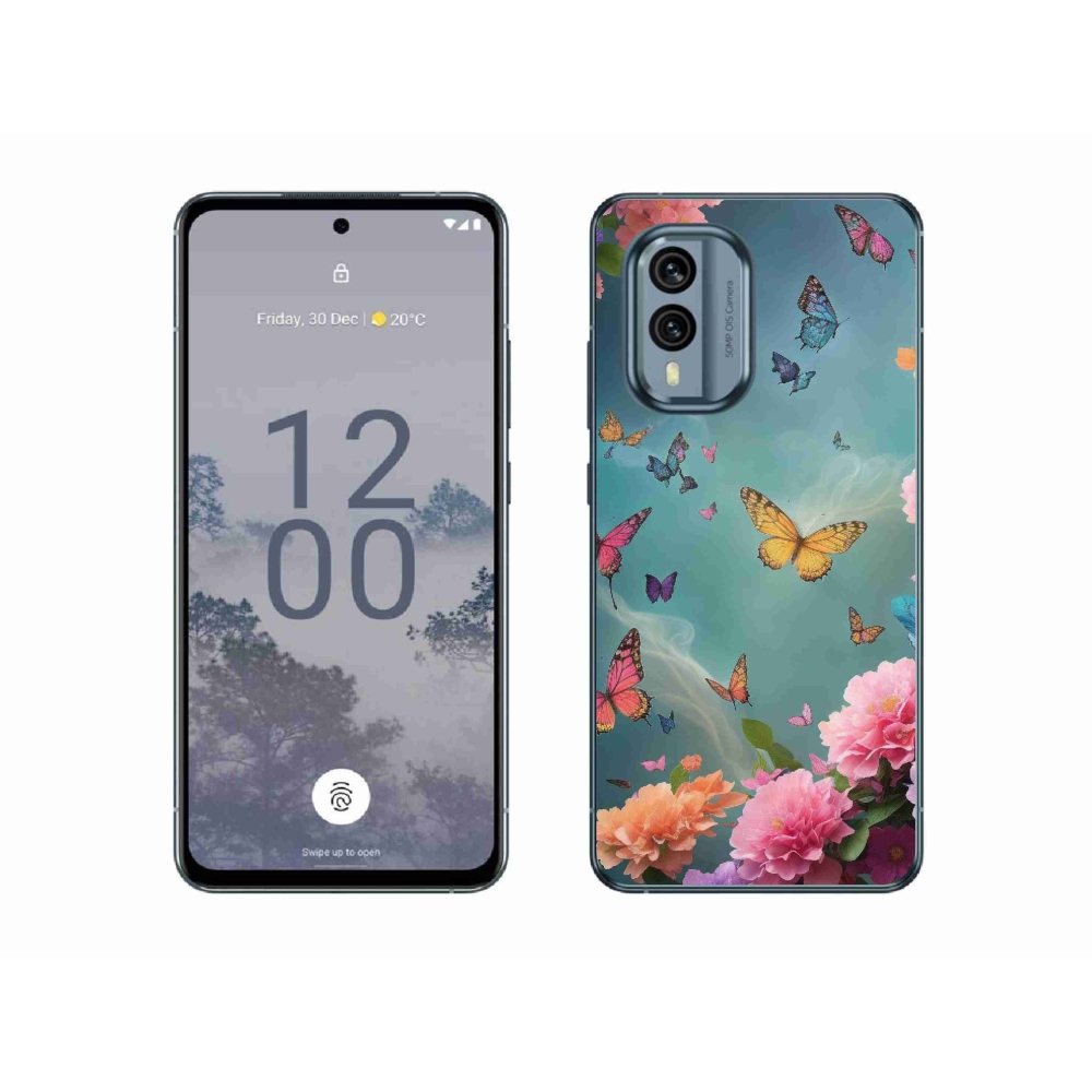 Gelový kryt mmCase na Nokia X30 5G - barevné květy a motýli
