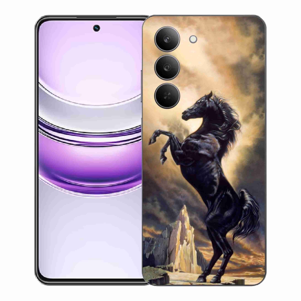 Gelový kryt mmCase na Realme 14x 5G - černý kreslený kůň