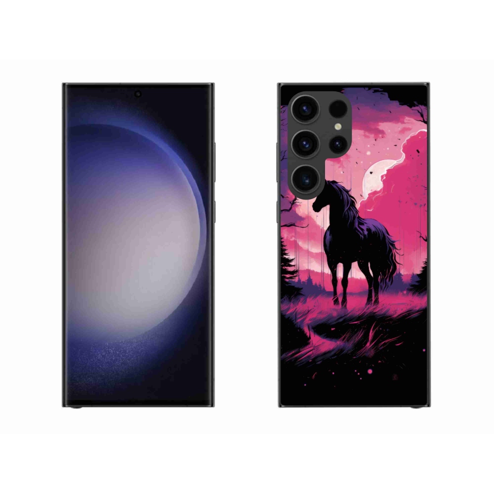 Gelový kryt mmCase na Samsung Galaxy S23 Ultra 5G - černý kreslený kůň 1