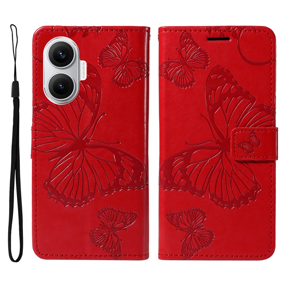 Big Butterfly knížkové pouzdro na Xiaomi Poco F7 5G - červené