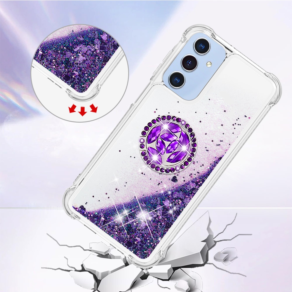 Glitt přesýpací gelový obal s kroužkem na prst na Samsung Galaxy A17 5G - tmavěfialový/srdíčka