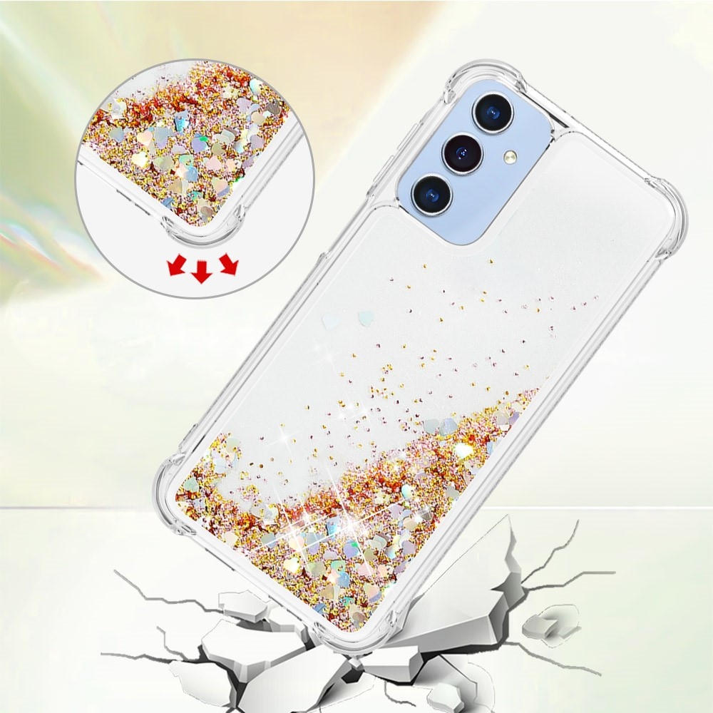 Glitter přesýpací gelový obal na Samsung Galaxy A26 5G - zlatý/srdíčka