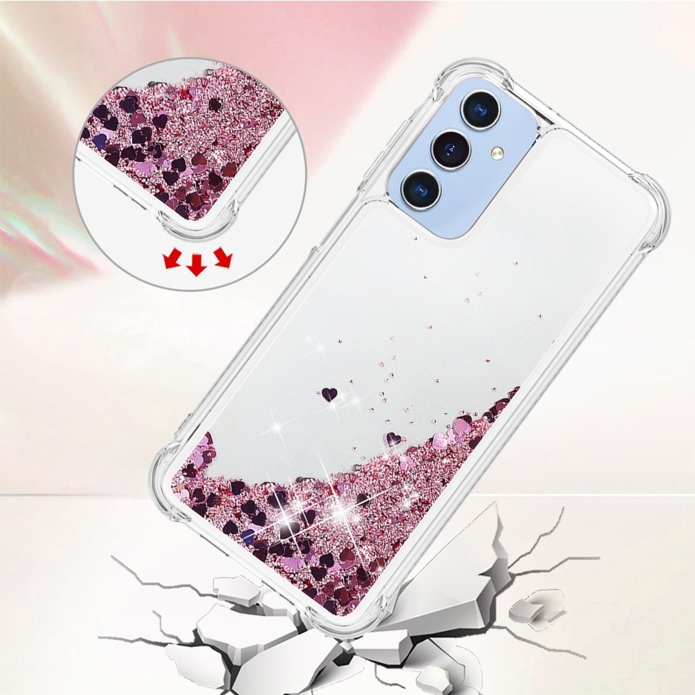 Glitter přesýpací gelový obal na Samsung Galaxy A26 5G - růžovozlatý/srdíčka