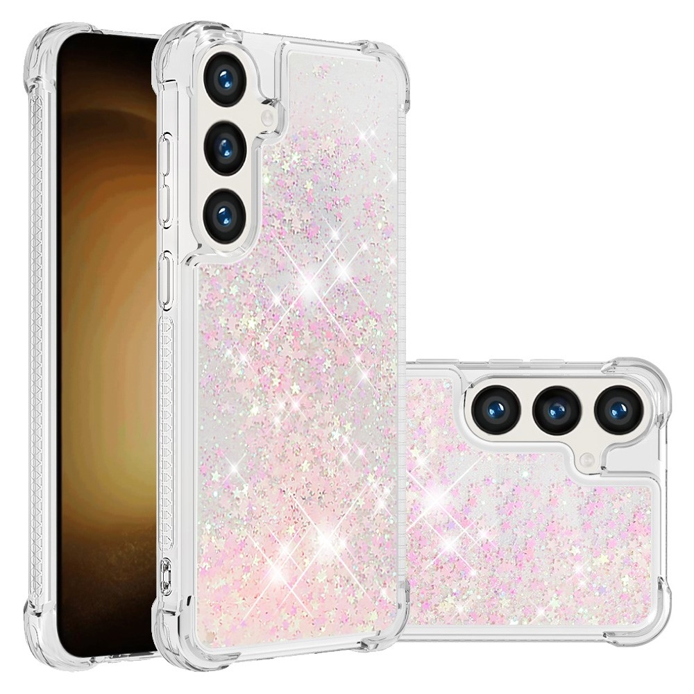 Glitter přesýpací gelový obal na Samsung Galaxy S24 - růžový/hvězdičky