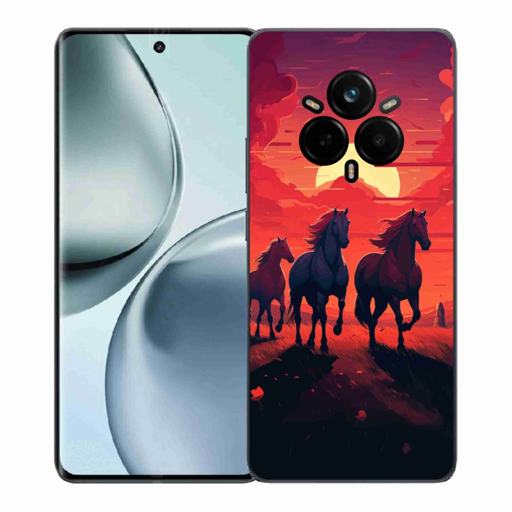 Gelový kryt mmCase na Realme 14 Pro+ 5G - koně a západ slunce
