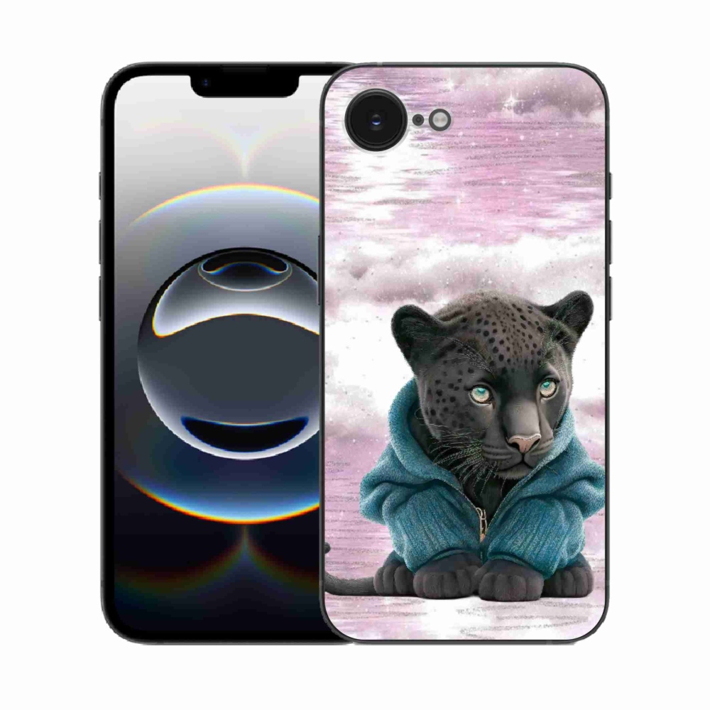 Gelový kryt mmCase na iPhone 16e - černý panter ve svetru