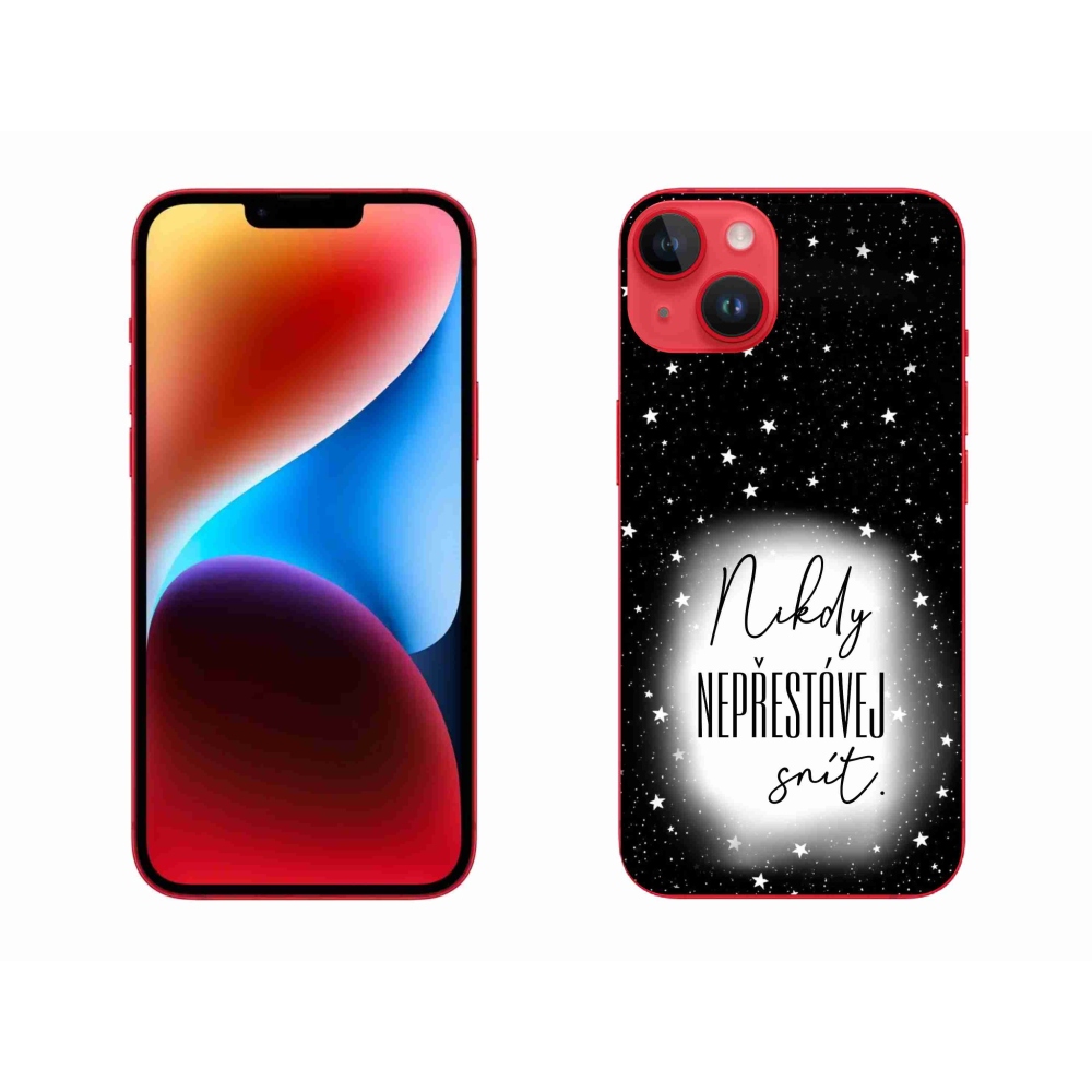 Gelový kryt mmCase na iPhone 14 Plus - citát 1 bíločerné pozadí