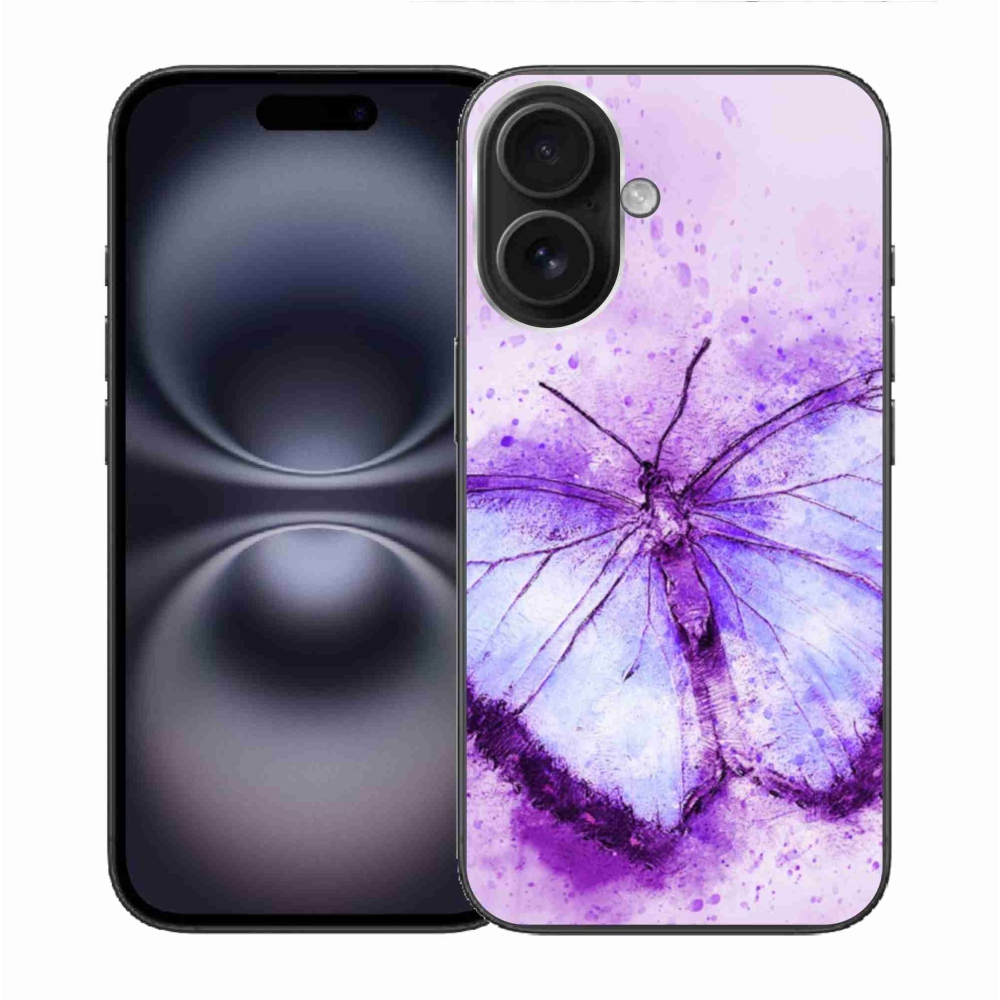 Gelový kryt mmCase na iPhone 16 - fialový motýl