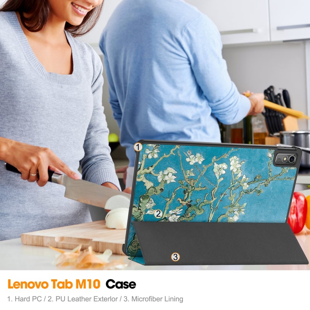 Print chytré zavírací pouzdro na Lenovo Tab M10 5G - bílé květy