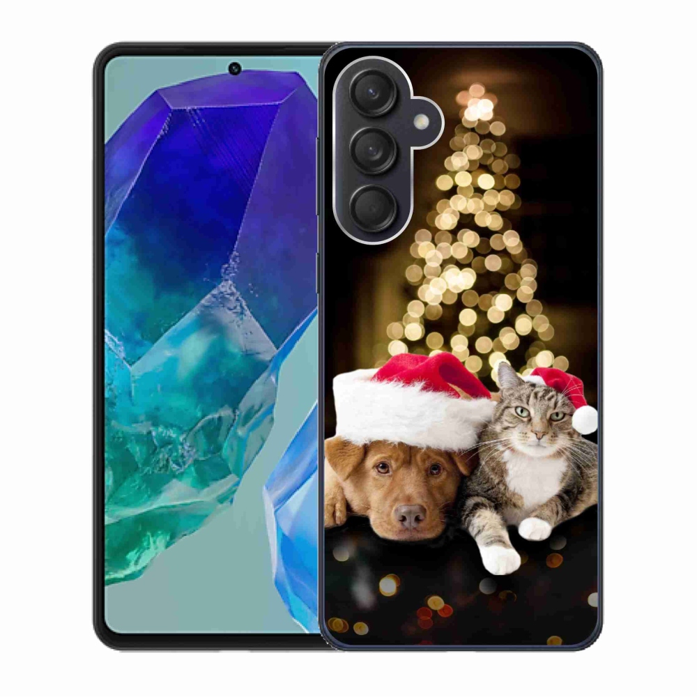 Gelový kryt mmCase na Samsung Galaxy M55 5G - vánoční pes a kočka