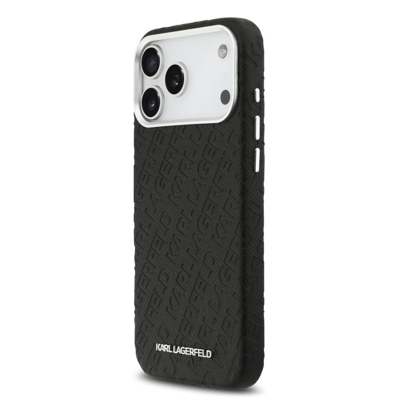 Karl Lagerfeld Grained PU Repeated Logo MagSafe Zadní Kryt pro iPhone 17 Pro Max Black
