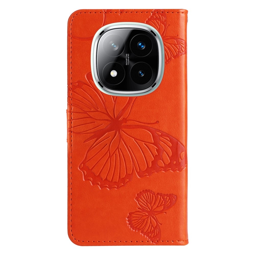 Big Butterfly knížkové pouzdro na Xiaomi Redmi Note 14 Pro 5G/Poco X7 5G/Note 14 Pro+ 5G - oranžové