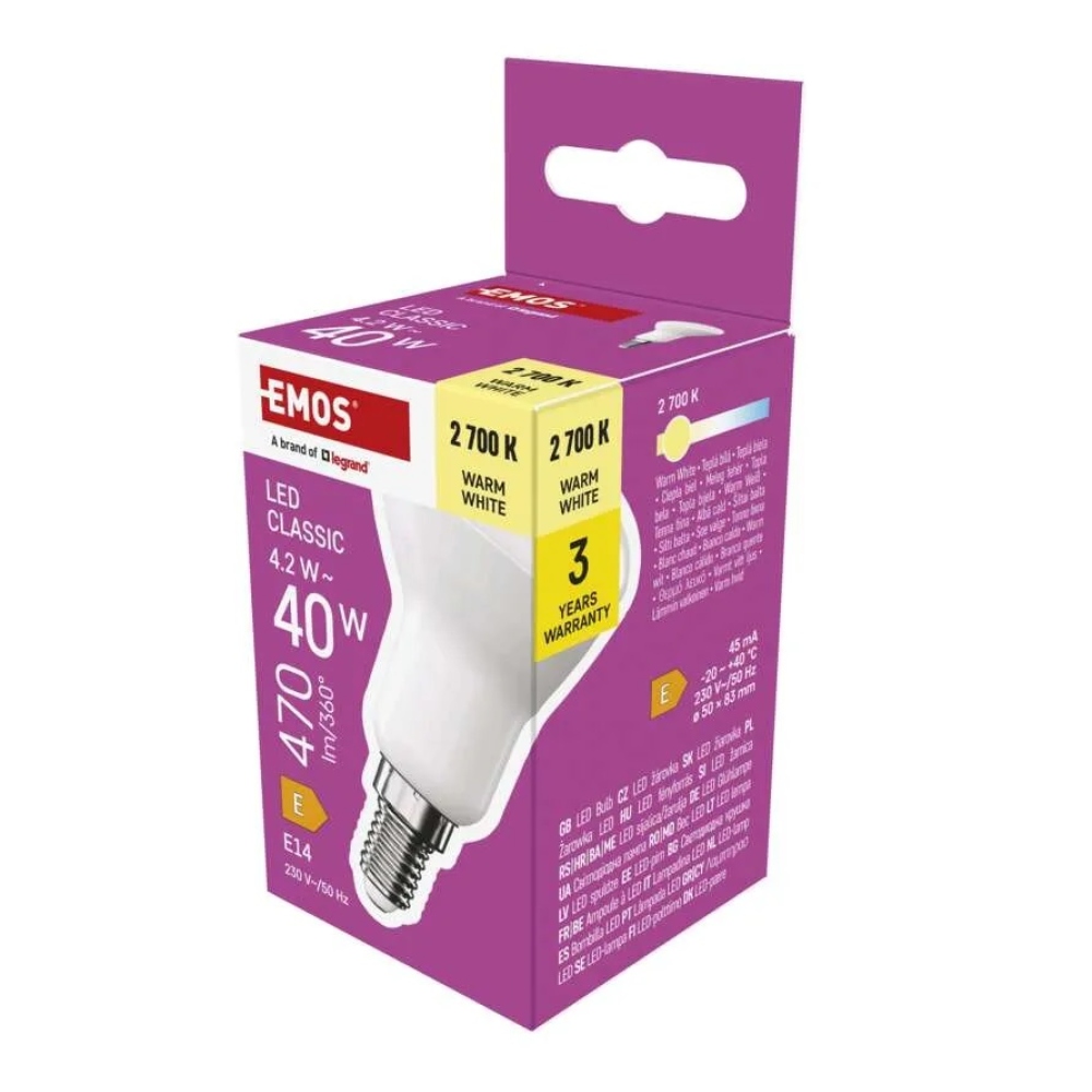 LED žárovka Classic R50 / E14 / 4,2 W (40 W) / 470 lm / teplá bílá