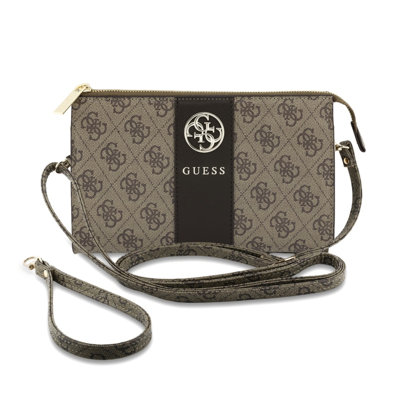Guess PU 4G Stripe Metal Logo Kabelka na Telefon Brown