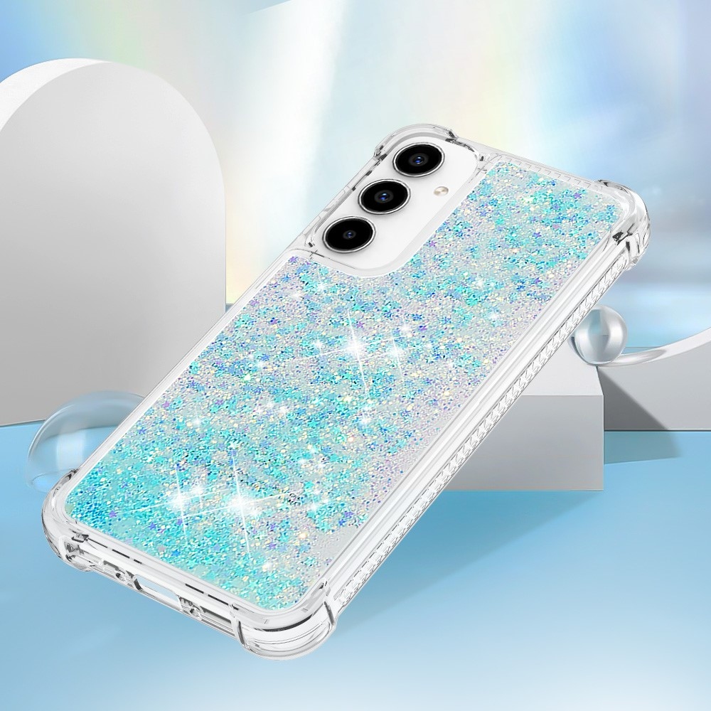 Glitter gelový přesýpací obal na Samsung Galaxy A35 5G - modrý/hvězdičky