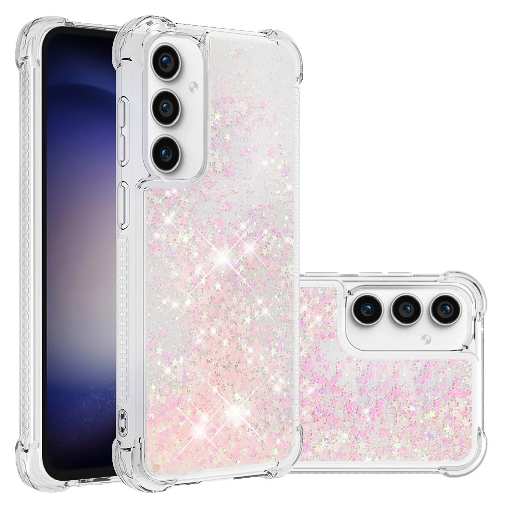 Glitter gelový přesýpací obal na Samsung Galaxy S23 FE - růžový/hvězdičky