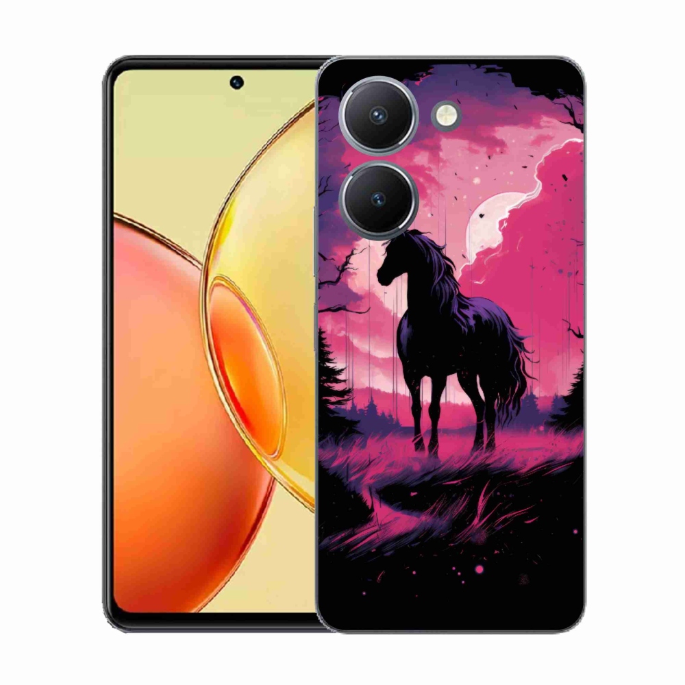Gelový kryt mmCase na Vivo Y36 - černý kreslený kůň 1