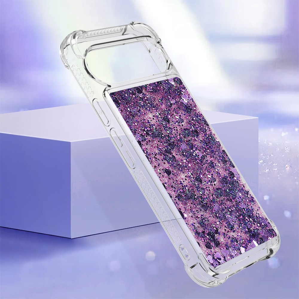 Glitter přesýpací gelový obal na Google Pixel 10 Pro/Pixel 10 - tmavěfialový/srdíčka