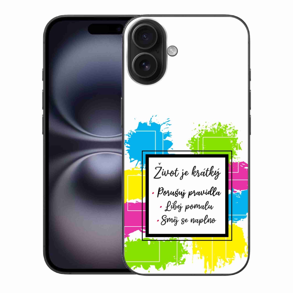 Gelový kryt mmCase na iPhone 16 Plus - citát 5 bílé pozadí